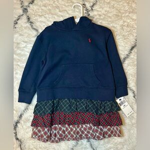 Polo Ralph Lauren Navy Hoodie Holiday Dress with Plaid Skirt